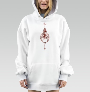 Красный тонкий орнамент симметричный элегантный узор, Hoodie Mjhigh Dig, оверсайз, утепленная