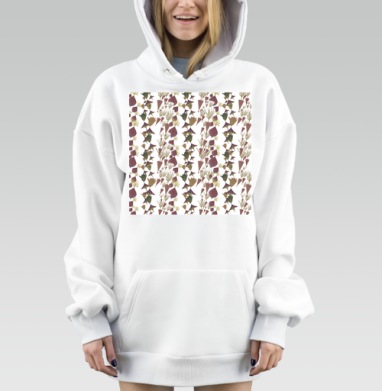 Морские водоросли в бордовых оливковых и охристых оттенках на белом фоне, Hoodie Mjhigh Dig, оверсайз, утепленная