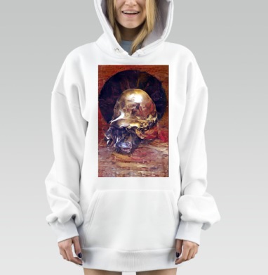 Натюрморт череп Золотистые оттенки красные тона, Hoodie Mjhigh Dig, оверсайз, утепленная