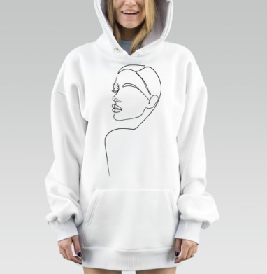 Лицо девушки чёрная линия элегантность простота, Hoodie Mjhigh Dig, оверсайз, утепленная