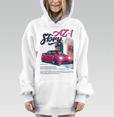 Спортивная машина на ночной заправке КейКар Мазда Автозам АЗ-1, Hoodie Mjhigh Dig, оверсайз, утепленная