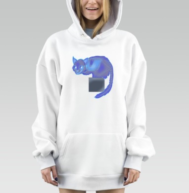 Кошачий дух светящийся скелет мистический образ, Hoodie Mjhigh Dig, оверсайз, утепленная