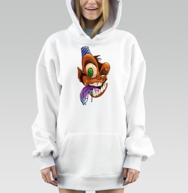 Сумасшедшее лицо с ярким языком оживленное настроение, Hoodie Mjhigh Dig, оверсайз, утепленная