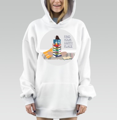 Девушка читает книги на стопке с текстом последние три слова, Hoodie Mjhigh Dig, оверсайз, утепленная