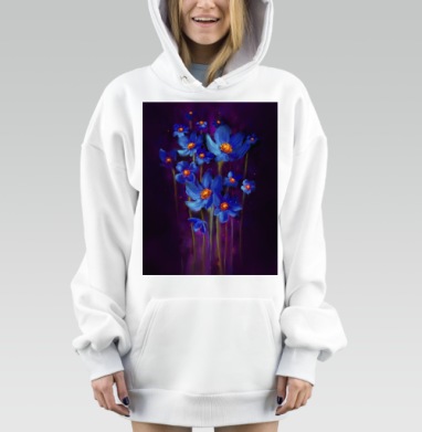 Синие Цветы в Темноте Магическая Красота природы, Hoodie Mjhigh Dig, оверсайз, утепленная