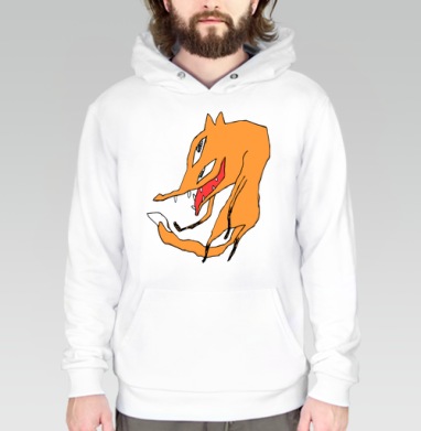 Странное оранжевое существо с острыми зубами и глазами, Толстовка белая Regular, утепленная