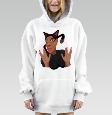 Женщина кошка с зелеными глазами и розовыми ногтями, Hoodie Mjhigh Dig, оверсайз, утепленная
