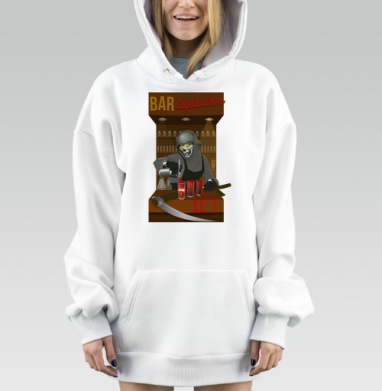 Бар с Скелетом и Кровавыми Стопками в Темных Тонах, Hoodie Mjhigh Dig, оверсайз, утепленная
