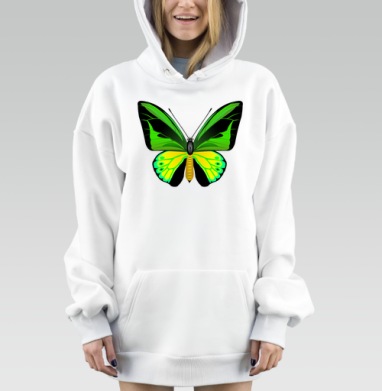 Зеленая Желтая Бабочка в Натуральном Стиле, Hoodie Mjhigh Dig, оверсайз, утепленная