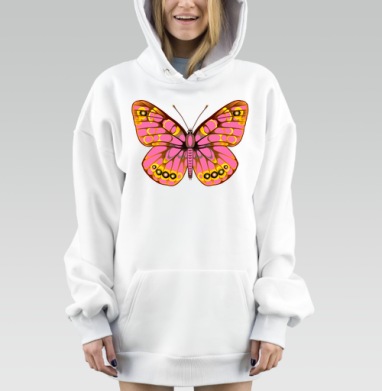 Розовая бабочка с жёлтыми глазами на крыльях, Hoodie Mjhigh Dig, оверсайз, утепленная