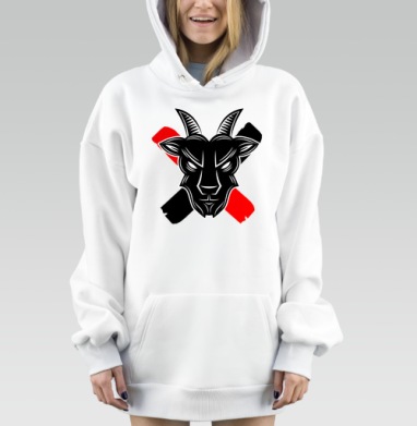Черно красный козел знак вызова, Hoodie Mjhigh Dig, оверсайз, утепленная