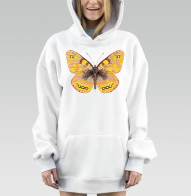 Тропическая желто коричневая бабочка с мелкими белыми точками, Hoodie Mjhigh Dig, оверсайз, утепленная