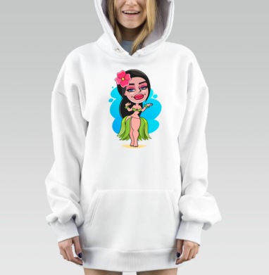 Веселая Гавайская Танцовщица с Цветком на Зеленом, Hoodie Mjhigh Dig, оверсайз, утепленная