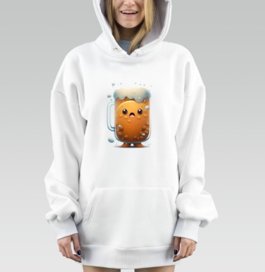 Удивленная живая кружка янтарного пива стоит, Hoodie Mjhigh Dig, оверсайз, утепленная