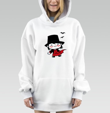 Веселый маленький вампир в красном костюме на сером фоне, Hoodie Mjhigh Dig, оверсайз, утепленная
