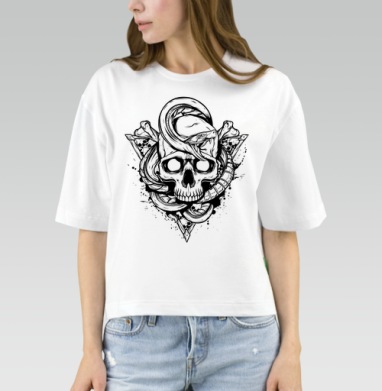 Череп и змея символ смерти и опасности в конце, Футболка женская оверсайз Mido
