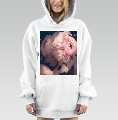 Нежная девушка с пионами в волосах нежно нежно нежно, Hoodie Mjhigh Dig, оверсайз, утепленная