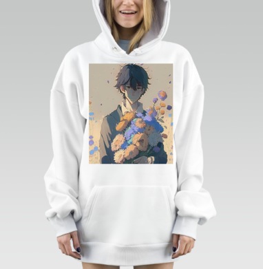 Грустный молодой человек с цветами в руках меланхолия задумчивость, Hoodie Mjhigh Dig, оверсайз, утепленная