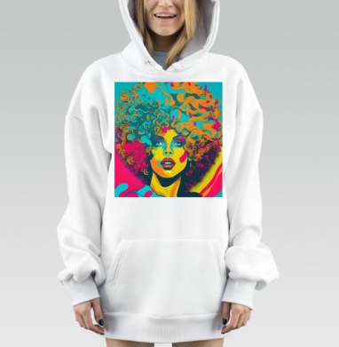 Яркая девушка с Афро кудри в красочных оттенках, Hoodie Mjhigh Dig, оверсайз, утепленная