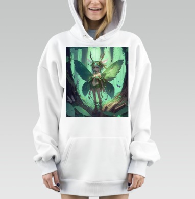 Волшебная лесная фея с зелеными крыльями и венком из листьев, Hoodie Mjhigh Dig, оверсайз, утепленная