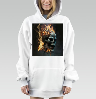 Череп в огне с пламенем на черном фоне, Hoodie Mjhigh Dig, оверсайз, утепленная