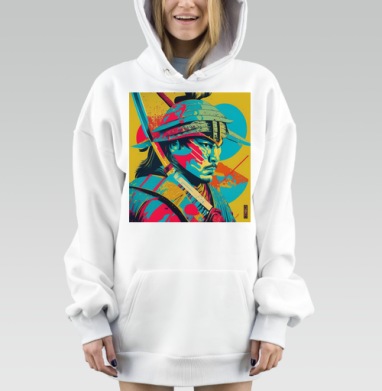 Яркий самурай поп арт с мужества и решительности, Hoodie Mjhigh Dig, оверсайз, утепленная