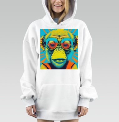 Яркая макака в очках с красочными линзами, Hoodie Mjhigh Dig, оверсайз, утепленная