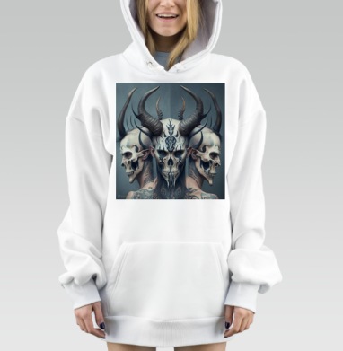 Демоны с черепами и рогами в готическом стиле, Hoodie Mjhigh Dig, оверсайз, утепленная