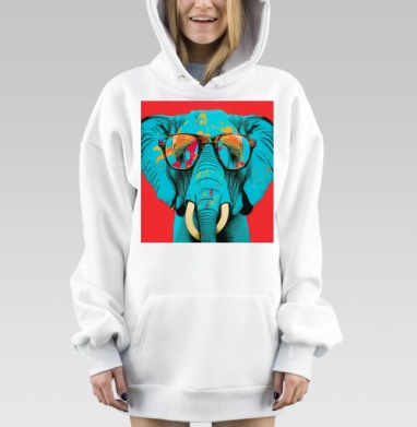 Яркий слон в очках с летней атмосферой, Hoodie Mjhigh Dig, оверсайз, утепленная