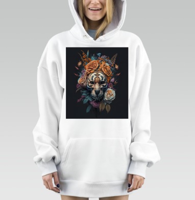 Тигр в цветах мистическая дикая природа, Hoodie Mjhigh Dig, оверсайз, утепленная