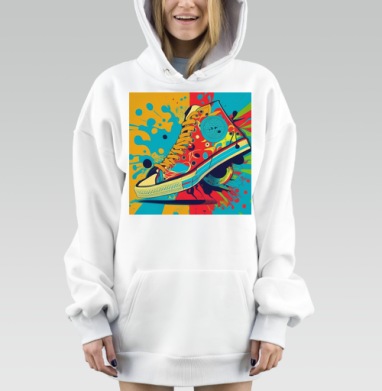 Яркий красочный кед в стиле поп арт на ярком фоне, Hoodie Mjhigh Dig, оверсайз, утепленная