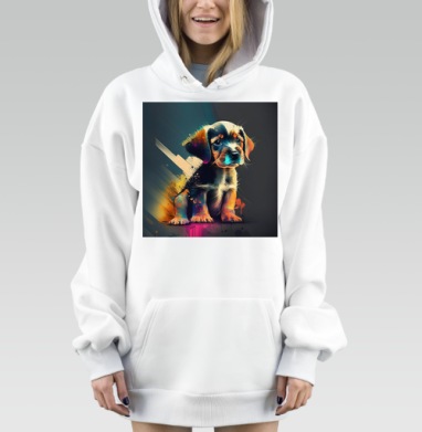 Щенок грустный красочный мягкий и трогательный взгляд, Hoodie Mjhigh Dig, оверсайз, утепленная