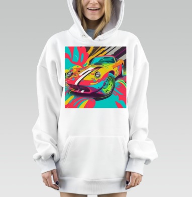 Яркий Спорткар С Кислотными Цветами На Заднем, Hoodie Mjhigh Dig, оверсайз, утепленная