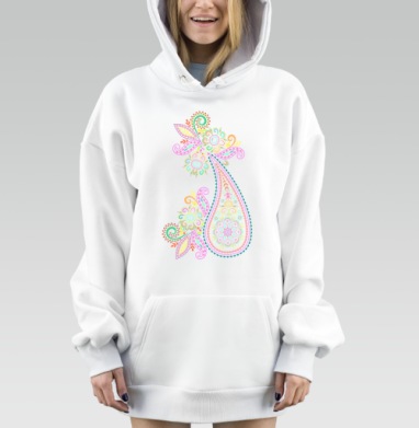 Пейсли цветочный узор нежный с оливковым тоном, Hoodie Mjhigh Dig, оверсайз, утепленная