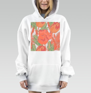 Оранжевые тюльпаны весенний букет нежности, Hoodie Mjhigh Dig, оверсайз, утепленная