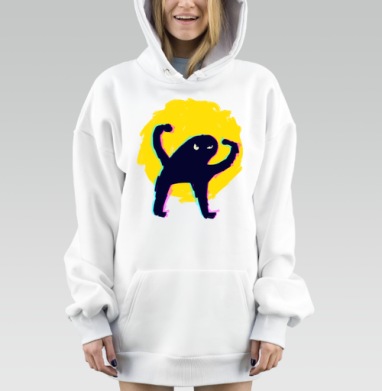 Черная фигура на желтом фоне победа дерзость, Hoodie Mjhigh Dig, оверсайз, утепленная