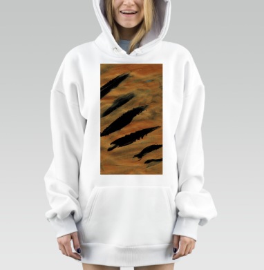 Черные мазки на коричневом фоне динамичные абстрактные линии, Hoodie Mjhigh Dig, оверсайз, утепленная