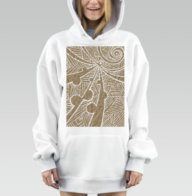 Абстрактная Геометрия Энергии коричнево белая, Hoodie Mjhigh Dig, оверсайз, утепленная