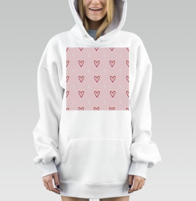 Светлорозовые сердца красные искристые сердца, Hoodie Mjhigh Dig, оверсайз, утепленная