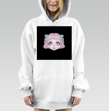 Девочка с розовыми волосами и голубыми бантиками, Hoodie Mjhigh Dig, оверсайз, утепленная