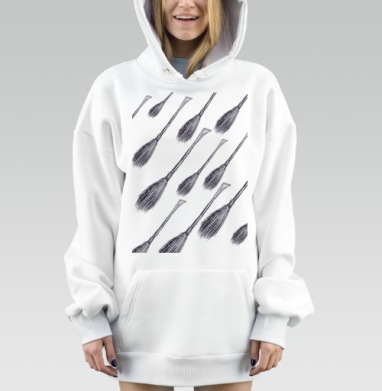 Черные метлы на сером фоне простой повторяющийся узор, Hoodie Mjhigh Dig, оверсайз, утепленная