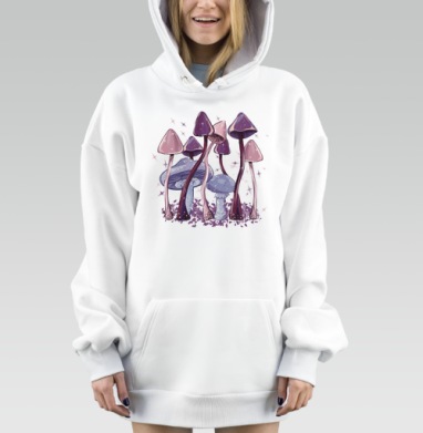 Волшебные грибы в сиреневых и розовых оттенках Алиса в стране чудес, Hoodie Mjhigh Dig, оверсайз, утепленная