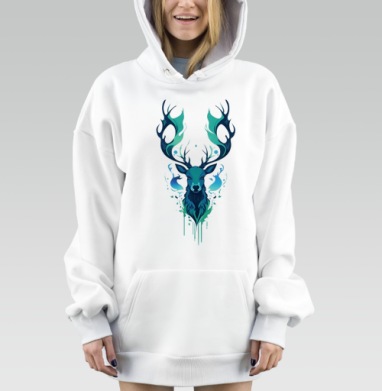 Мистический олень в синем бирюзовом цвете, Hoodie Mjhigh Dig, оверсайз, утепленная