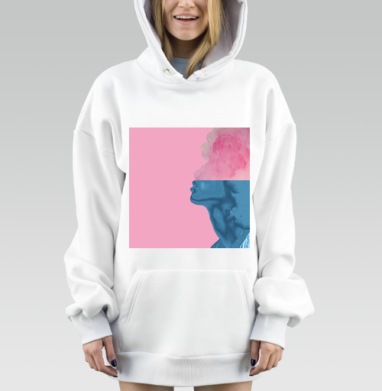 Синяя голова с розовым дымом летящими мыслями, Hoodie Mjhigh Dig, оверсайз, утепленная