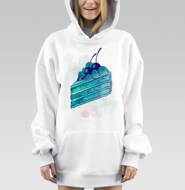 Вкусный синий торт с вишней в креме 3D, Hoodie Mjhigh Dig, оверсайз, утепленная
