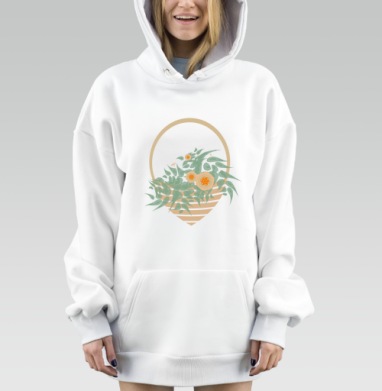 Корзина с растениями в приглушённых зелёных и песочных тонах, Hoodie Mjhigh Dig, оверсайз, утепленная