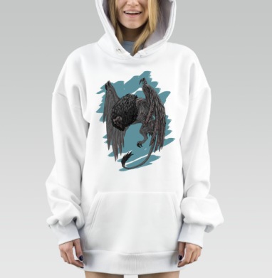 Грифон в небе атакует охотника на чудовищ, Hoodie Mjhigh Dig, оверсайз, утепленная