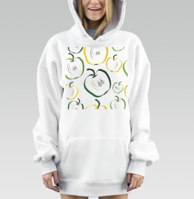Свежие яблоки зелёные и жёлтые векторные на фоне, Hoodie Mjhigh Dig, оверсайз, утепленная