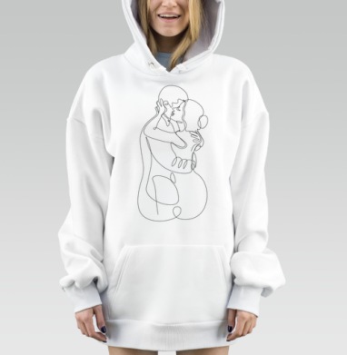 Нежная любовь объятия линия на сером фоне, Hoodie Mjhigh Dig, оверсайз, утепленная