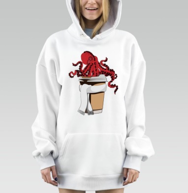 Красный осьминог на кофейной чашке с шарфом, Hoodie Mjhigh Dig, оверсайз, утепленная